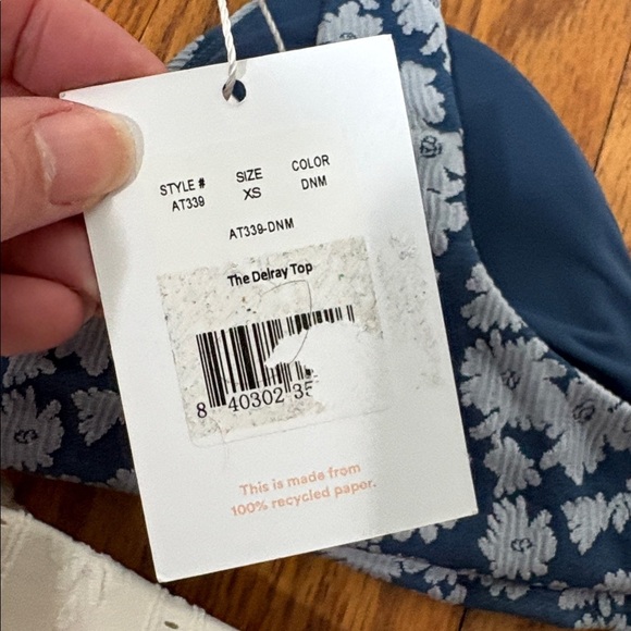 Andie Bikini Set Delray Top 90s High Waisted Bottom Bikini blue cream sz XS NWT - Picture 11 of 13